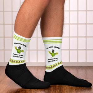 Poopy Parrot Novelty Socks Poopy Parrot Novelty Socks black foot sublimated socks right 652c5308d5c41.jpg